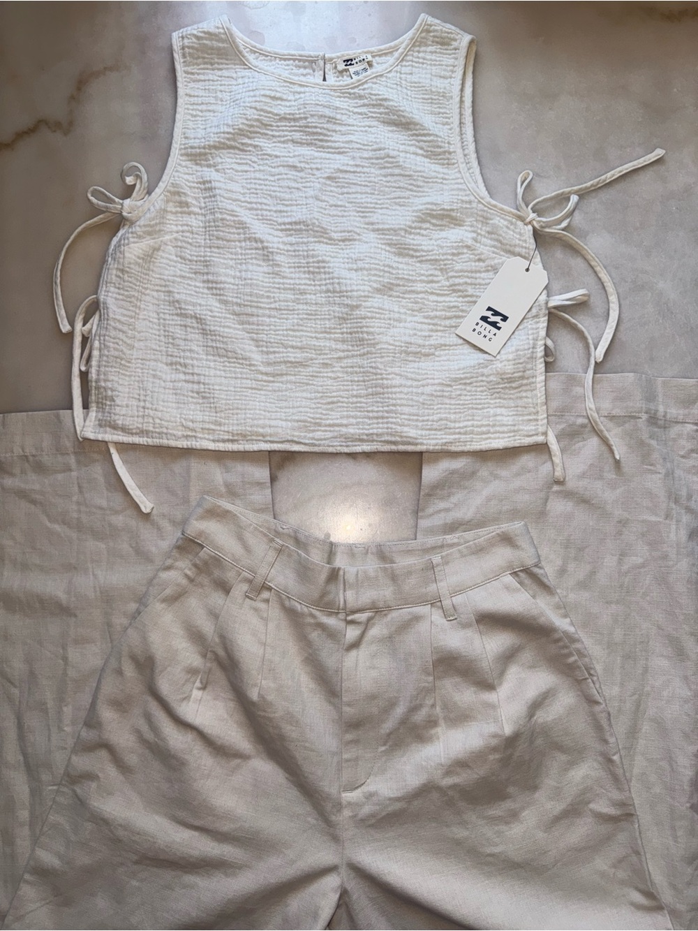 Billabong White Tank Top and Crème Trousers Set